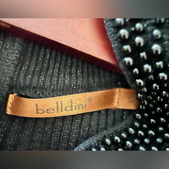 Belldini sleeveless glittery mock neck sleeveless black shirt with beads size S - Picture 3 of 4